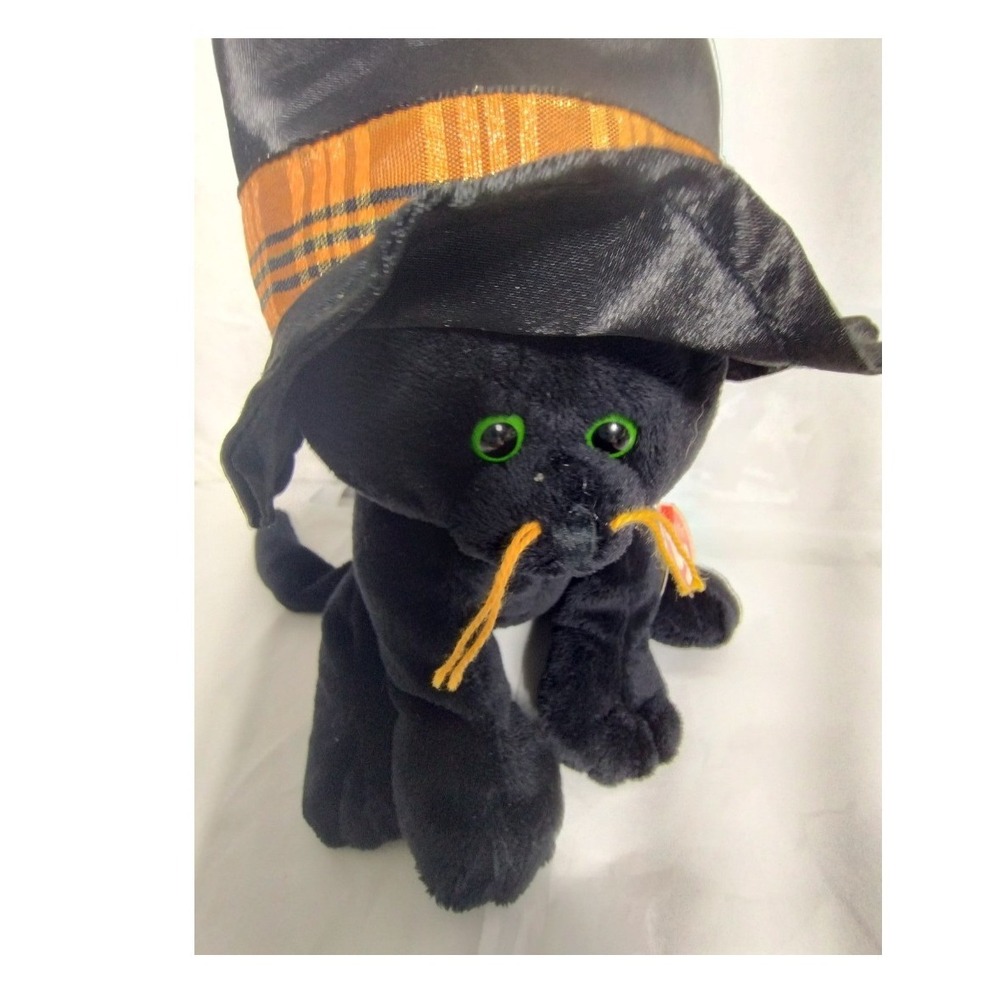 Ty Pluffies Merlin the Black Halloween Cat 2005 —‎ Witch Hat, Mint Tags